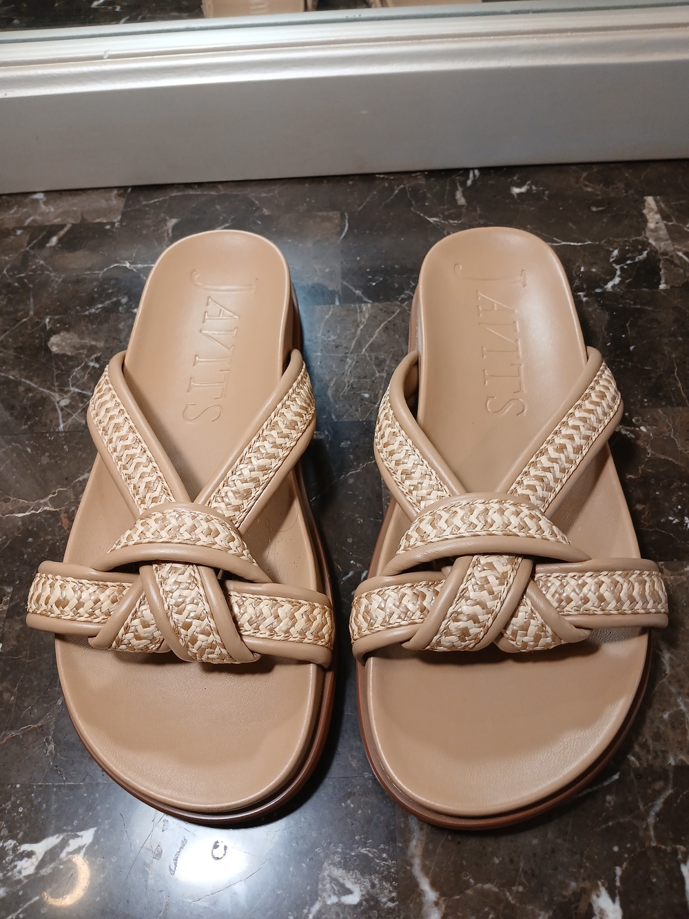 Eric Javits Woven Slide Sandals in Beige